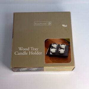 Home Trends Square Dark Wood Tray Tealight Candle Holder‎